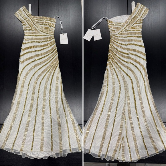 Mac Duggal Gold Goddess Beaded One Shoulder White Gown - Sample - Size 2 - Picture 3 of 14